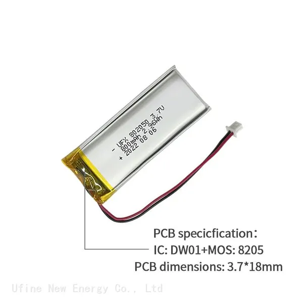 China Li-ion Cell Manufacturer Supply Cleansing Instrument Battery UFX 802050 800mAh 3.7V Li-po Battery photo-3
