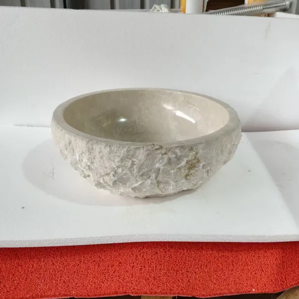 Modern Round Shape Cream Marfil Marble Stone Sink Vanity Wash Hand Basins for Home or Commercial Use Bathroom Hand Washbasin