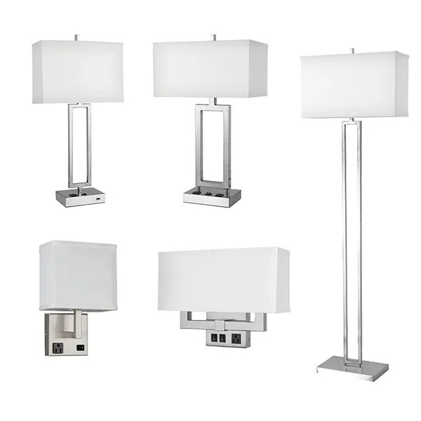 UL Certificated Hotel Guest Room Table Lamp Set Modern RectangularBedside Lamp & Matching Floor Lamp for Hospitality Project