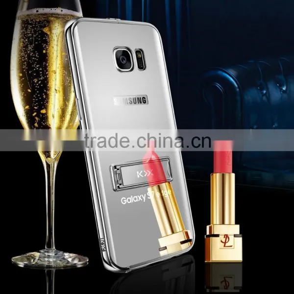 KXX Gold Series Stainless Steel Bumper With Acrylic Backplaneck Case for Samsung S7 Edge Luxury Mirror Back Stand Case MT-5580 photo-3