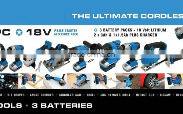 10PC CORDLESS POWER TOOL KIT 18 VOLT 3 X Li-Ion BATTERIES photo-2