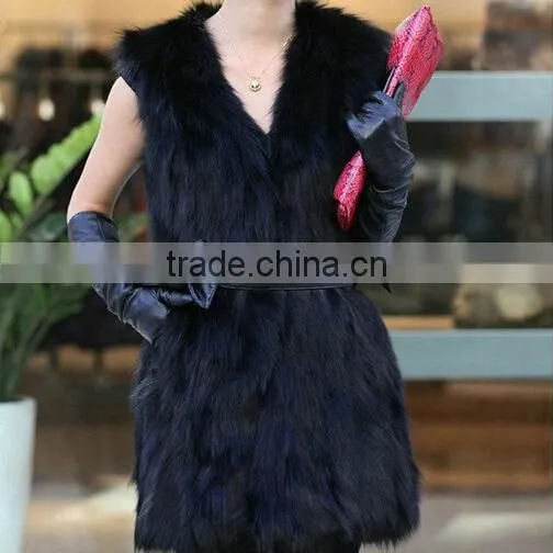 Stock Black Bow Waist Fashion Lady's Fur Vests for Women photo-3