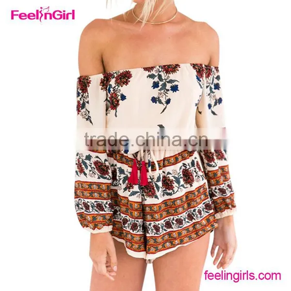 Fashion Bohemia Printed Romper One Shoulder Jumpsuit photo-4