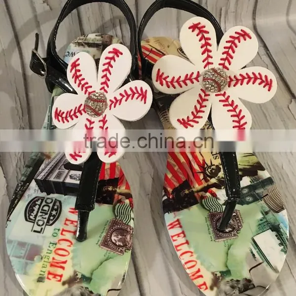 Baseball Softball Flower Sandals T Strap Shoes photo-3