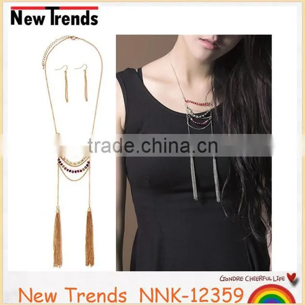 Factory Sale Jewelry Set, Crystal Chain Tassel Necklace Earring Jewelry Set 2016