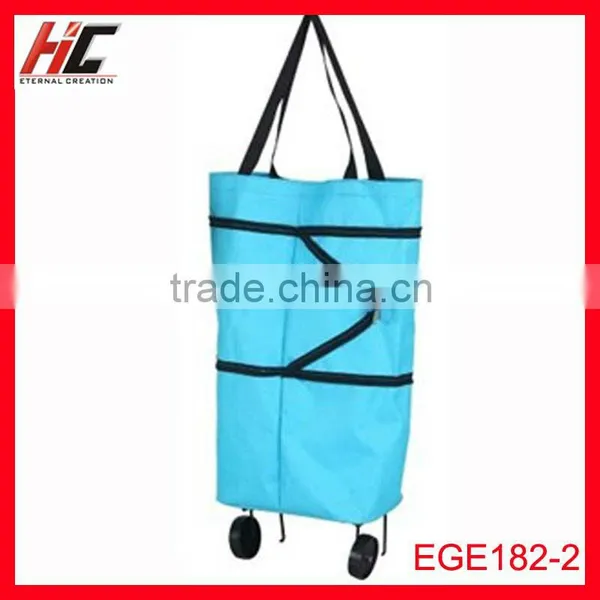 Blue Fashion Shopping Trolley Bag With Zipper Foldable