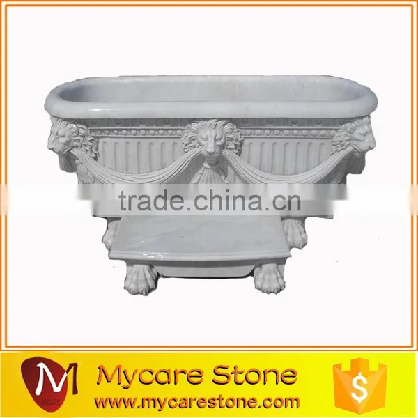 Hand-made Craving Stone Bathtub, Polished White Marble Bathtub photo-6