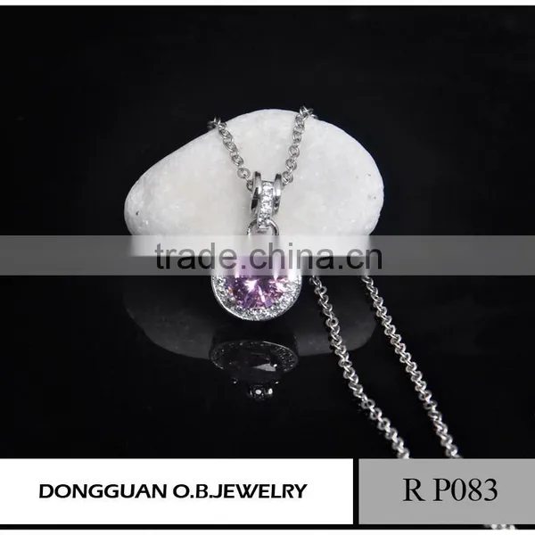 Pink Color Single Stone Pendant Necklace/silver Plated Classic Design photo-2
