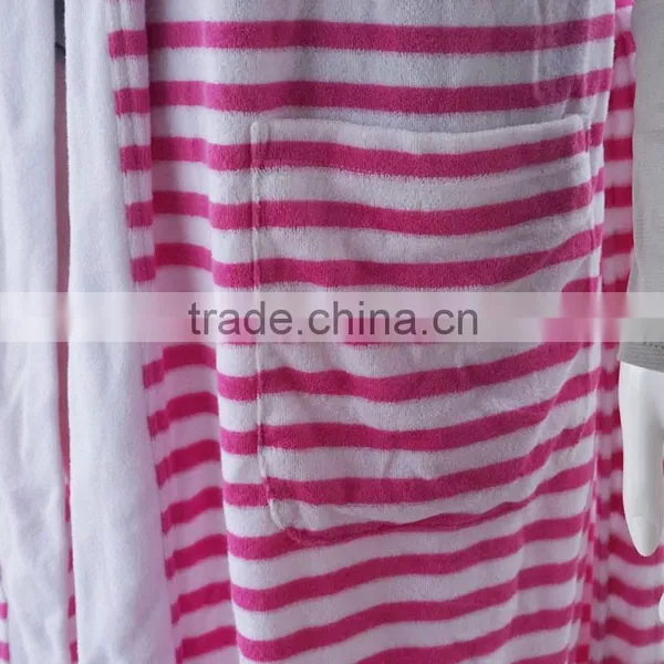 Short Sleeve Women Stripe Fancy Cotton Yarn Dyed Terry Bathrobe photo-2