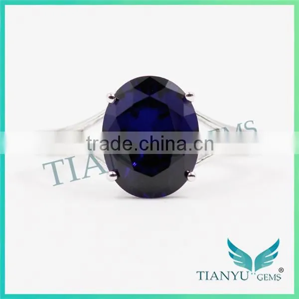 Party Gift 925 Sterling Silver Blue Oval Cut Corundum Ring Wedding Rings photo-2