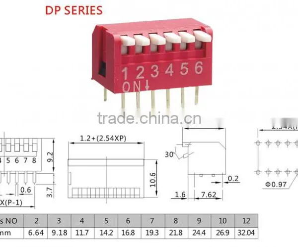 2.54mm Piano Type Dip Switch 8 Way 8 Pin Dip Switch Datasheet And 12 Position Dip Switch Piano Sw Type photo-5