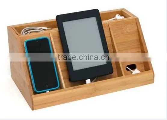 Desktop Multi Cell Mobile Phone and Tablets Wooden Bamboo Charging Station photo-2