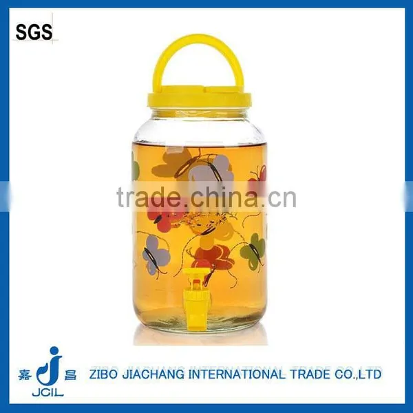 Big Capacity 3L Clear Cold Drink Glass Dispenser Jar With Colored Plastic Lids photo-2