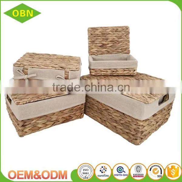 Wholesale Customized Household Handmade Water Hyacinth Basket With Lid for Storage photo-3
