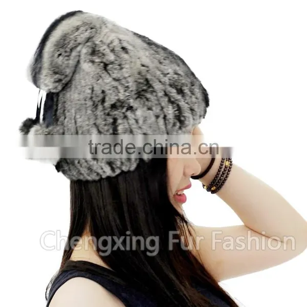 CX-C-240A Winter Hand Knitted Rugby Genuine Rex Rabbit Fur Knit Fur Hat photo-5