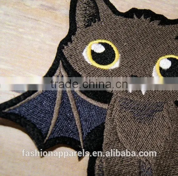 Custom High Quality Embroidered Black Cat Patch for Clothes Embroidery Patch Made in China Choose Size/color photo-2