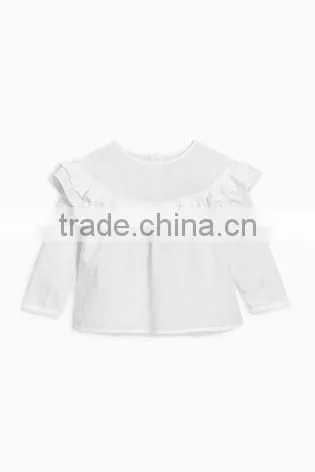 Latest Tops Designs Girls Long Sleeve Plain White Ruffle Blouse Children's Boutique Clothing photo-2