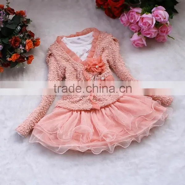 2014 Kids Girls Lace Skirt Dress+Coat Jacket 2Pcs Set Party Tulle Tutu Dress SV010612 # photo-2