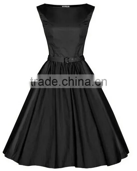 Walson Wholesale Hot New Summer Women Casual Dresses Retro Party Robe Rockabilly 50s Black Vintage Dress photo-2