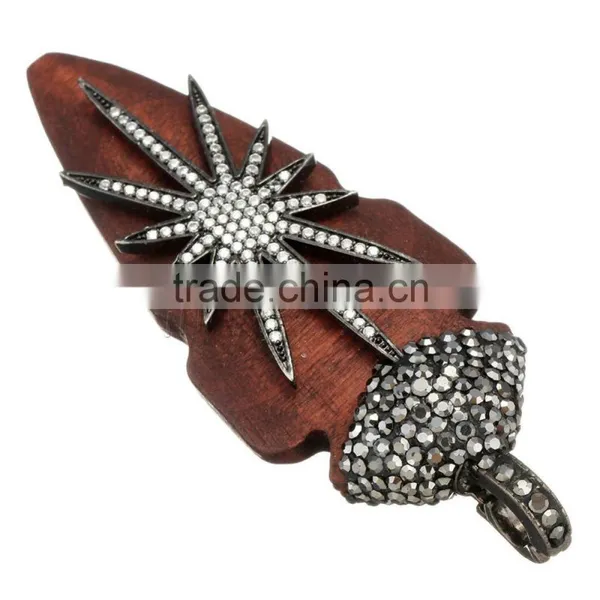 New Black Color Original Wood Pendants With Rhinestone Mixed photo-4