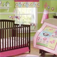 Embroidery Applique Classic Owl Design Girl Baby Cot Bedding Set With Blanket