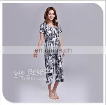 Apparel& Fashion Underwear& Nightwear Sleepwear& Pajamas Summer Bamboo Fiber Pajama Capri Set Women photo-3