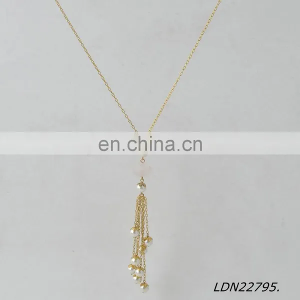 Rose Quartz and Pearls Pendant Necklace Fashion Gold Necklace Jewelry photo-4