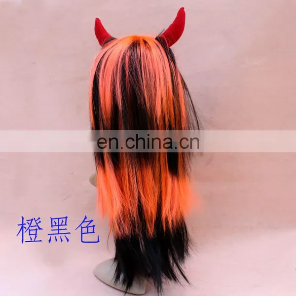 Ombre Black and White Halloween Wig With Devil Horn FGW-0063 photo-2