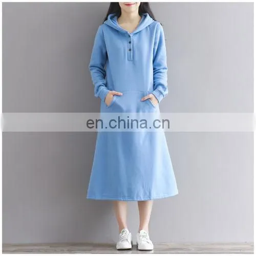 2017 Famous Brand Fashion Winter Women's Casual Hooded Mid-Long Sweatshirt Dress Long Sleeve Pullover photo-5