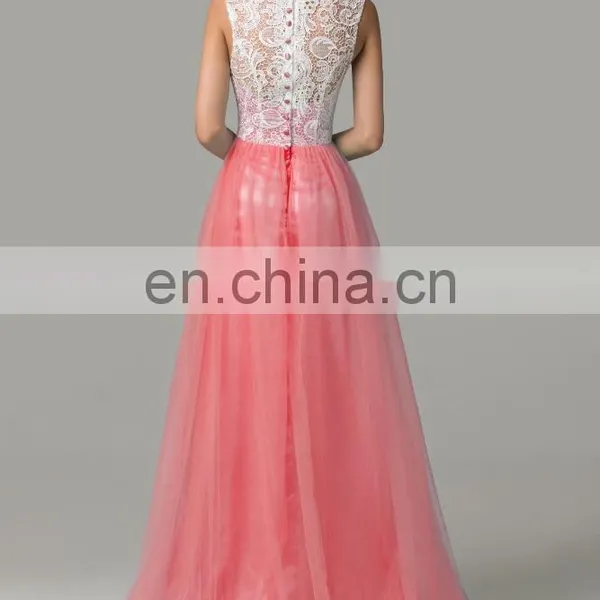 7 Colors Available Grace Karin Floor Length Formal Dress Elegant Sleeveless Watermelon Red Long Lace Prom Dresses 2016 CL6108-4# photo-3