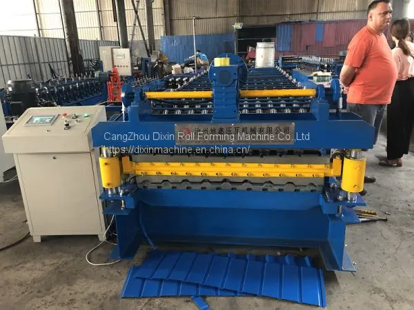 Export to Poland 1080 Trapezoidal Double Layer Roll Forming Machine With Post Guide Cutting photo-2