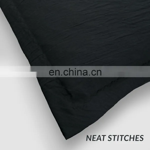 Soild Double Black Water Wash Microfiber Queen King Size Bedding Set Duvet Cover photo-3