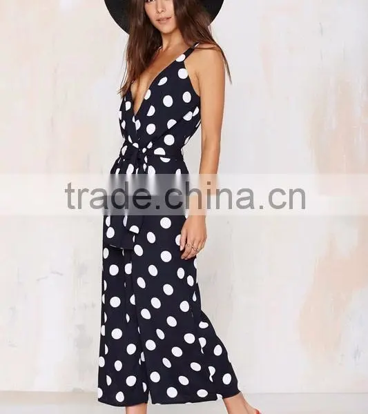 White Polka Dot Print Plunging V At Front And Back Crop Wide-leg Jumpsuit photo-3