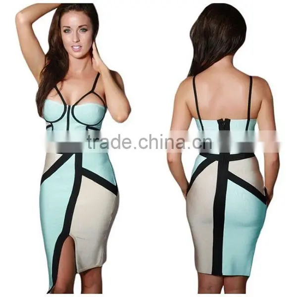 Summer Dress 2015 New Fashion Women Strap Blue Beige Black V Neck Strap Women Sey Mini Evening Party Bandage Dresses Bandage Bod