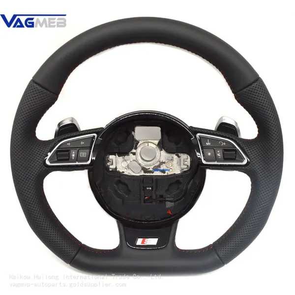 For Audi A4 A5 A6 2008-2016 Punched Leather RS/S Logo Steering Wheel With Button Shift Paddles Assembly