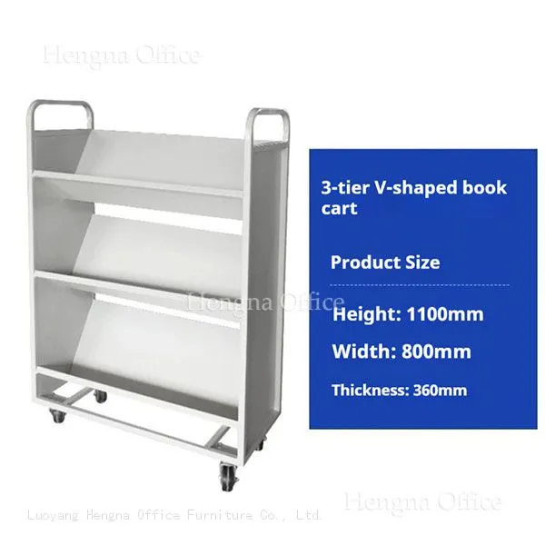 H1100mm Vertical 3 Layer Steel Filing Cart | Compact Mobile Book Shelf Organizer Library Book Trolley With Large Storage photo-4
