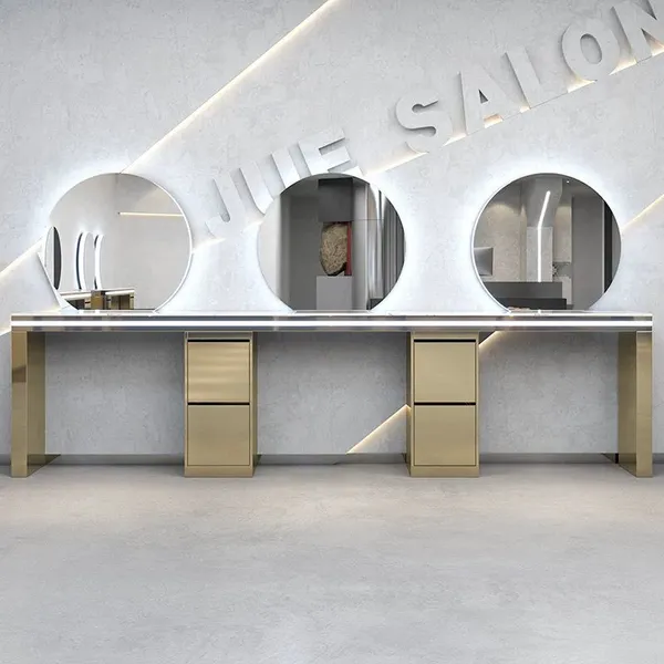 Stainless Steel Hair Salon Mirror Luxury Led Light Wall Mounted Hair Salon Mirrors Station photo-4