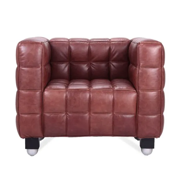 Kubus 1-Seat Sofa Replica Josef Hoffmann 1910 Classic Grid-Tufted Leather Armchair