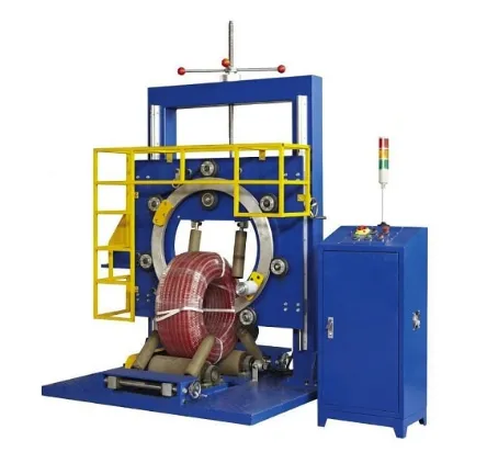 Hose coil wrapping machine