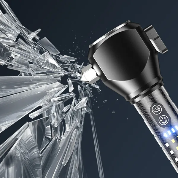 Wholesale 1500LM Multi-function Safety Hammer Flashlight 20W White Laser Rechargeable Car Emergency Torch With Power Bank Magnetic Tail photo-2