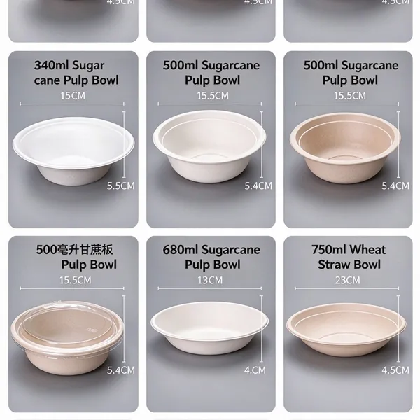 500ml Disposable Bowl, Sugarcane Bagasse Pulp, Compostable & Biodegradable, White photo-2