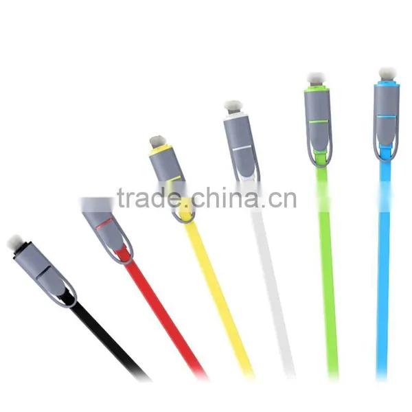 Hot Selling Multi-function Colorful Flat 2 in 1 Mobilephone Usb Data Charging Cable photo-3
