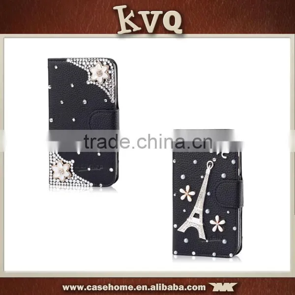 New Fashion Bling Crystal Diamonds Pearls PU Leather Flip Stand Wallet Case Cover for Iphone6s photo-5