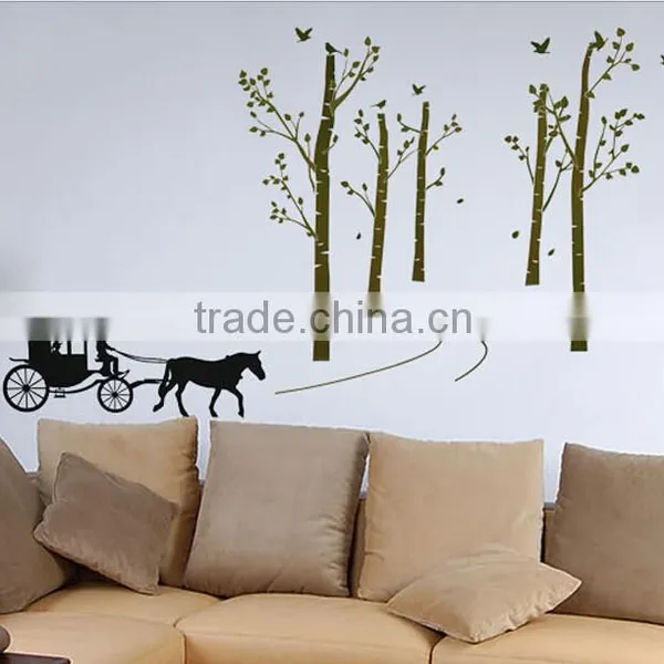 Black Trees Birds Carriage Wall Decal Home Sticker Paper Removable Living Room Bedroom Art Picture DIY Mural photo-5
