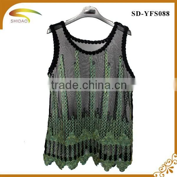 Latest Summer Loose Casual Fashion Crochet Lace Blouse Embroidered Lace Sleeveless Women Tops Blouse photo-2