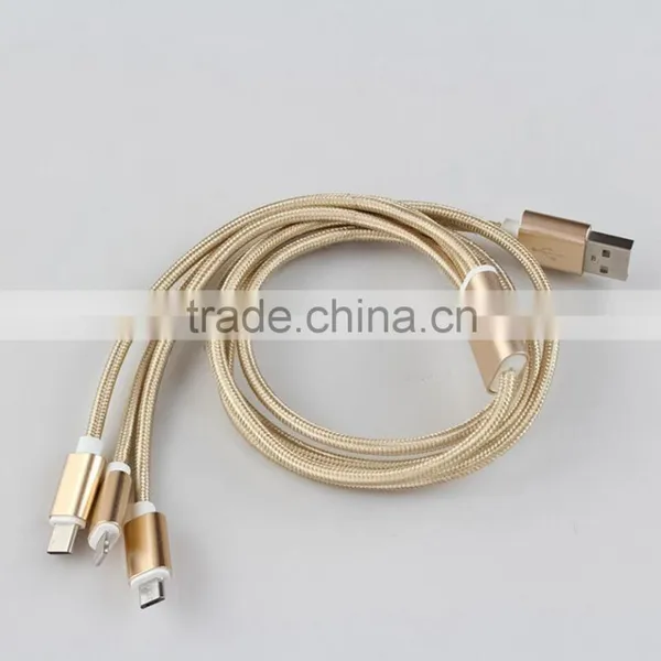1.2m Nylon Woven Three Metal Plugs 3 in 1 Micro USB Cable Colorful Phone Cable for IPhone 6 6s Plus 5s Android Type C photo-4