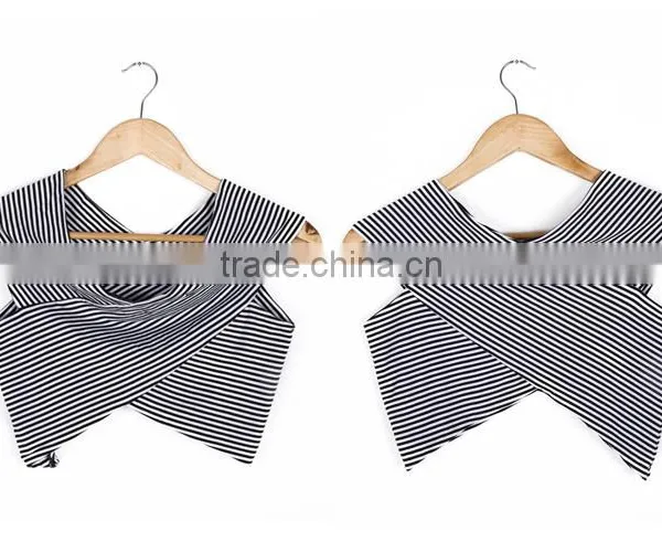 Latest Design Summer Tops 2017 Cross Front Women Crop Tops Wholesale photo-5