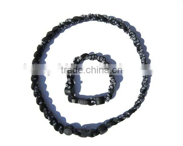 Blue & White 1Set Titanium Baseball Sports Necklace & Bracelet, 3 Ropes photo-3