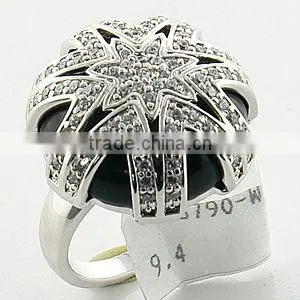 925 Silver Women Black Agate Ring