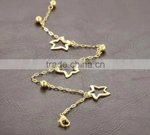 Fashion 18K Gold Plated Stainless Steel Hollow Star Solid Bead Charm Anklets photo-4